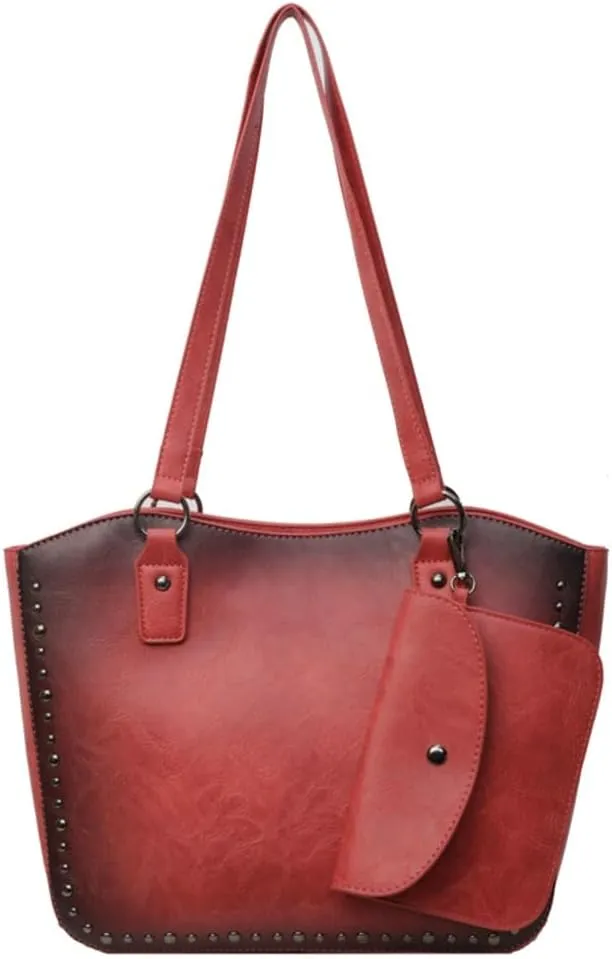 Women Vintage Tote Bag Purse Set Chic Shoulder Top Handle Handbag Faux Leather Hobo Bag