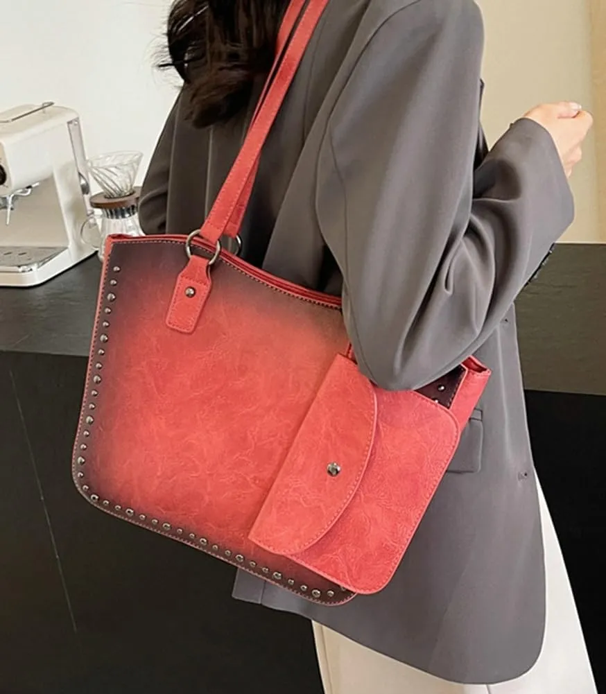 Women Vintage Tote Bag Purse Set Chic Shoulder Top Handle Handbag Faux Leather Hobo Bag