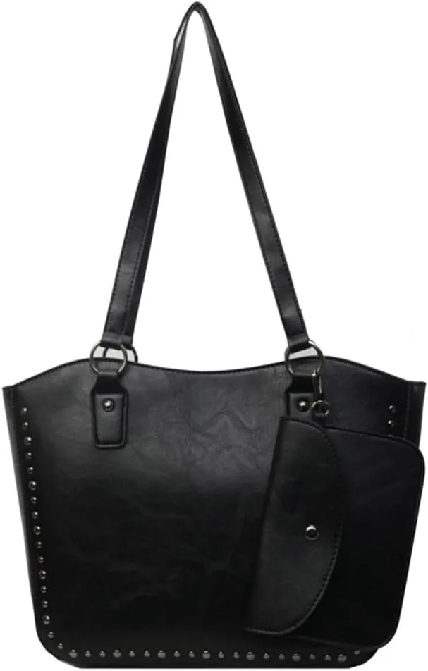 Women Vintage Tote Bag Purse Set Chic Shoulder Top Handle Handbag Faux Leather Hobo Bag