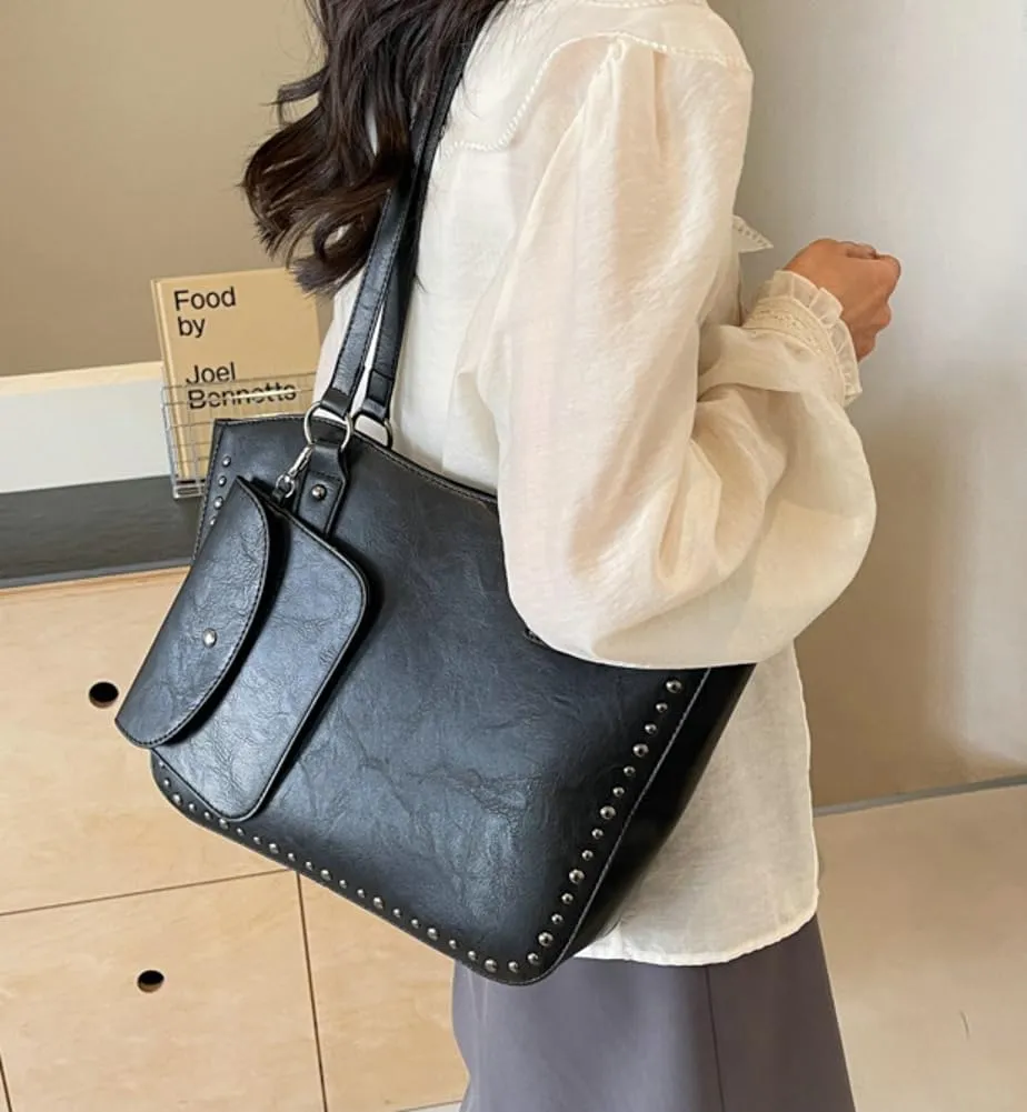 Women Vintage Tote Bag Purse Set Chic Shoulder Top Handle Handbag Faux Leather Hobo Bag