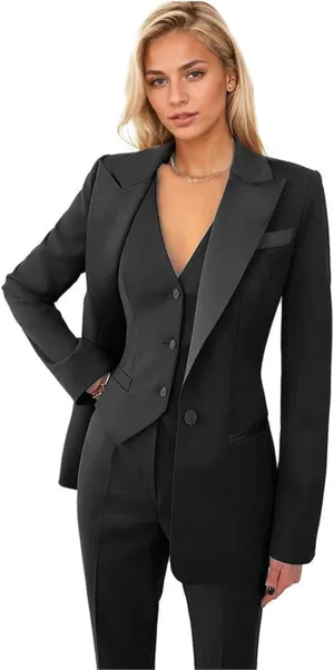 Women's 3 Pieces Pants Suit Office Lady Suit Blazer Vest Pants Business Suit Casual for Women Tuxedo Suits Set