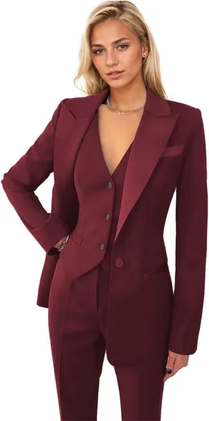 Women's 3 Pieces Pants Suit Office Lady Suit Blazer Vest Pants Business Suit Casual for Women Tuxedo Suits Set