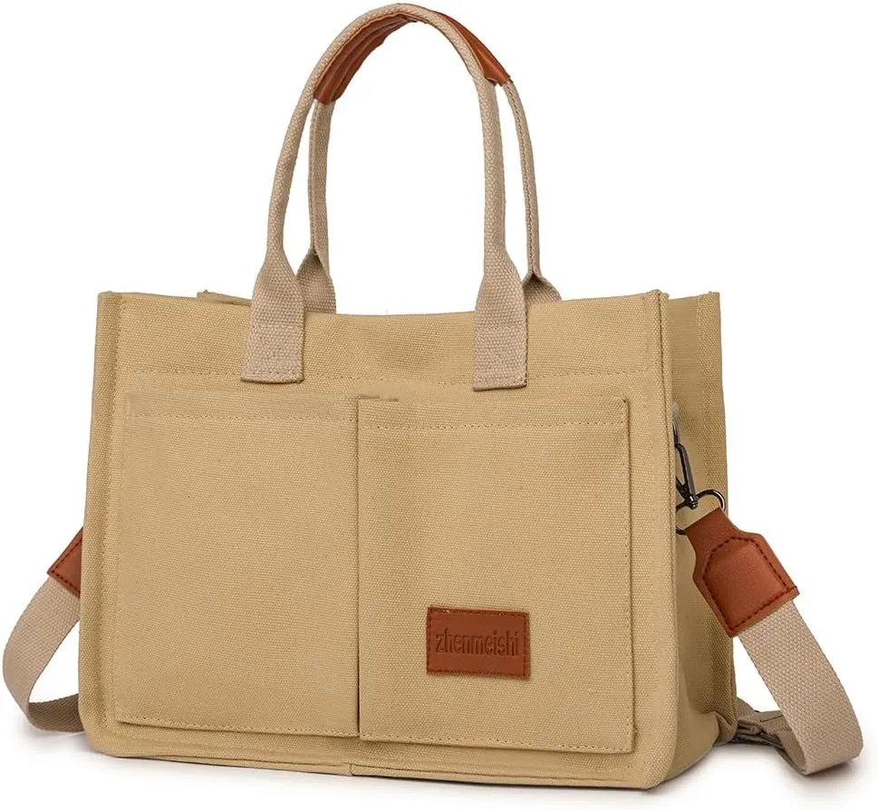 Women's Canvas Tote Bags Large Capacity Messenger Bag Durable Multi-Pocket Shoulder Hobo Bag