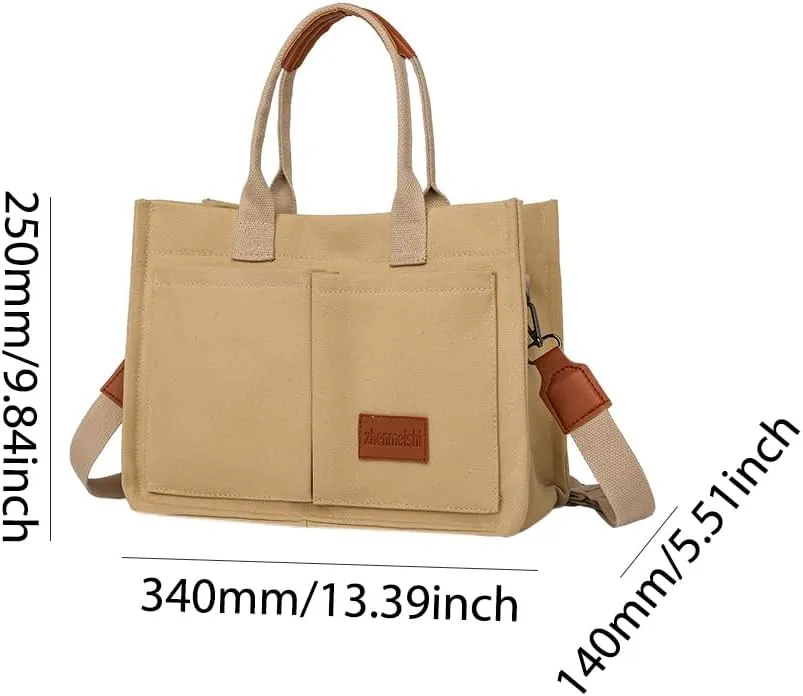 Women's Canvas Tote Bags Large Capacity Messenger Bag Durable Multi-Pocket Shoulder Hobo Bag