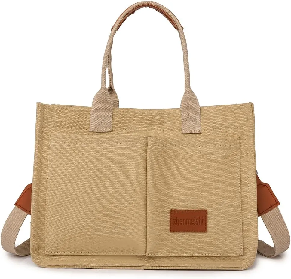 Women's Canvas Tote Bags Large Capacity Messenger Bag Durable Multi-Pocket Shoulder Hobo Bag