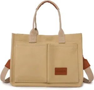 Women's Canvas Tote Bags Large Capacity Messenger Bag Durable Multi-Pocket Shoulder Hobo Bag