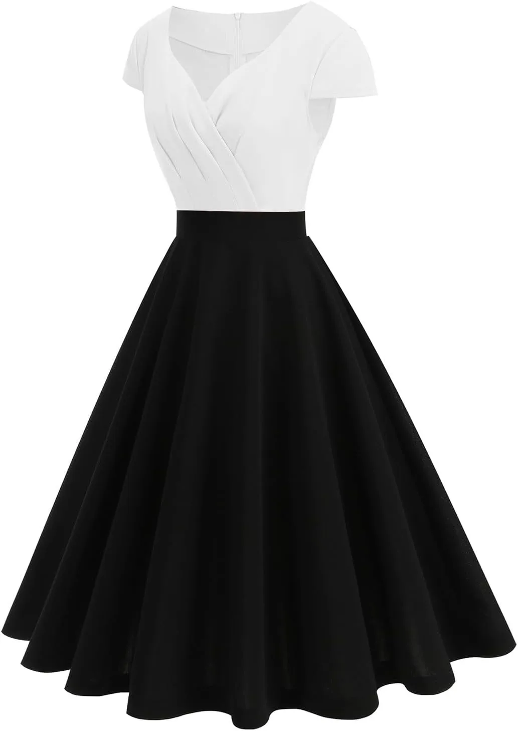 Women's Cap Sleeve Swing A Line Vintage 1950s Cocktail Dress Retro Midi Pleated Dresses 60s Elegant Evening Prom Gowns