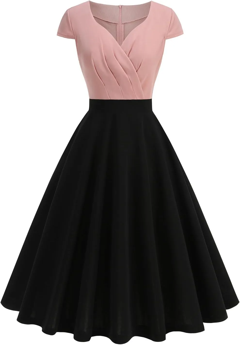 Women's Cap Sleeve Swing A Line Vintage 1950s Cocktail Dress Retro Midi Pleated Dresses 60s Elegant Evening Prom Gowns