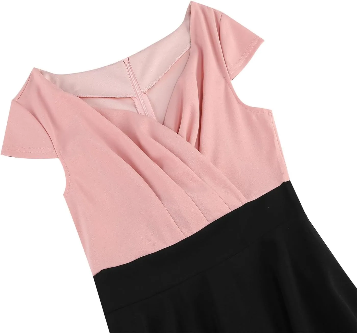 Women's Cap Sleeve Swing A Line Vintage 1950s Cocktail Dress Retro Midi Pleated Dresses 60s Elegant Evening Prom Gowns