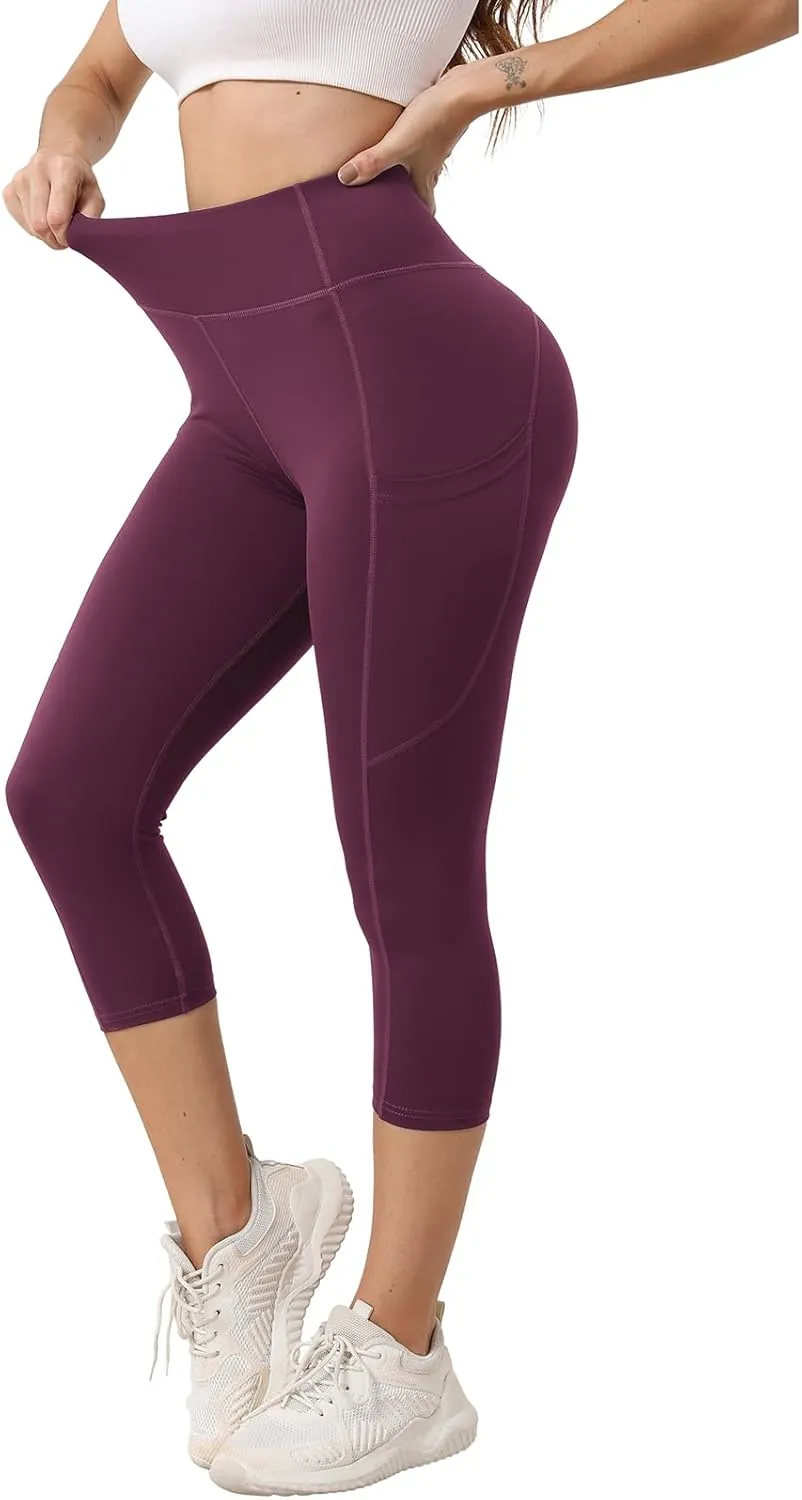 Women's Capri Yoga Pants with Pockets Essential High Waisted Legging for WorkoutSport Pants Running Pants for Women