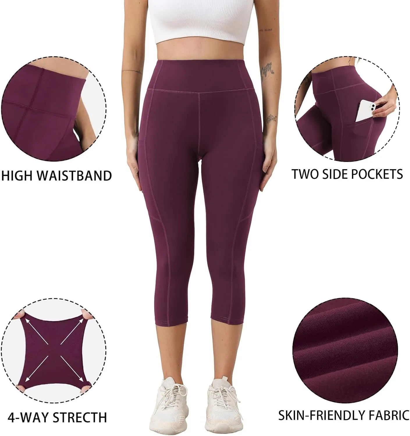 Women's Capri Yoga Pants with Pockets Essential High Waisted Legging for WorkoutSport Pants Running Pants for Women