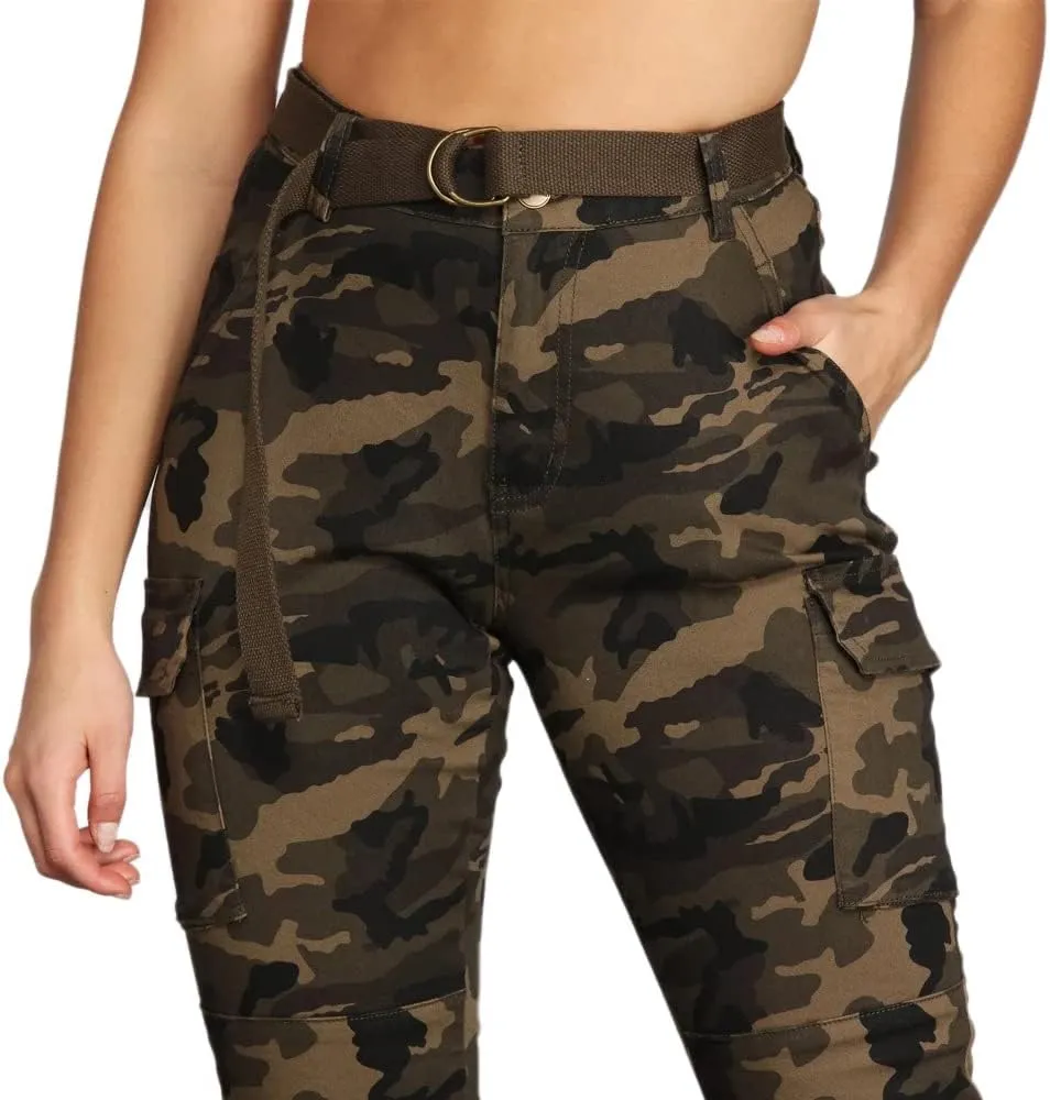 Women's Cargo Jogger Camo Pants with Pockets High Waist Slim Casual Tapered Camouflage Combat Hiking Pants