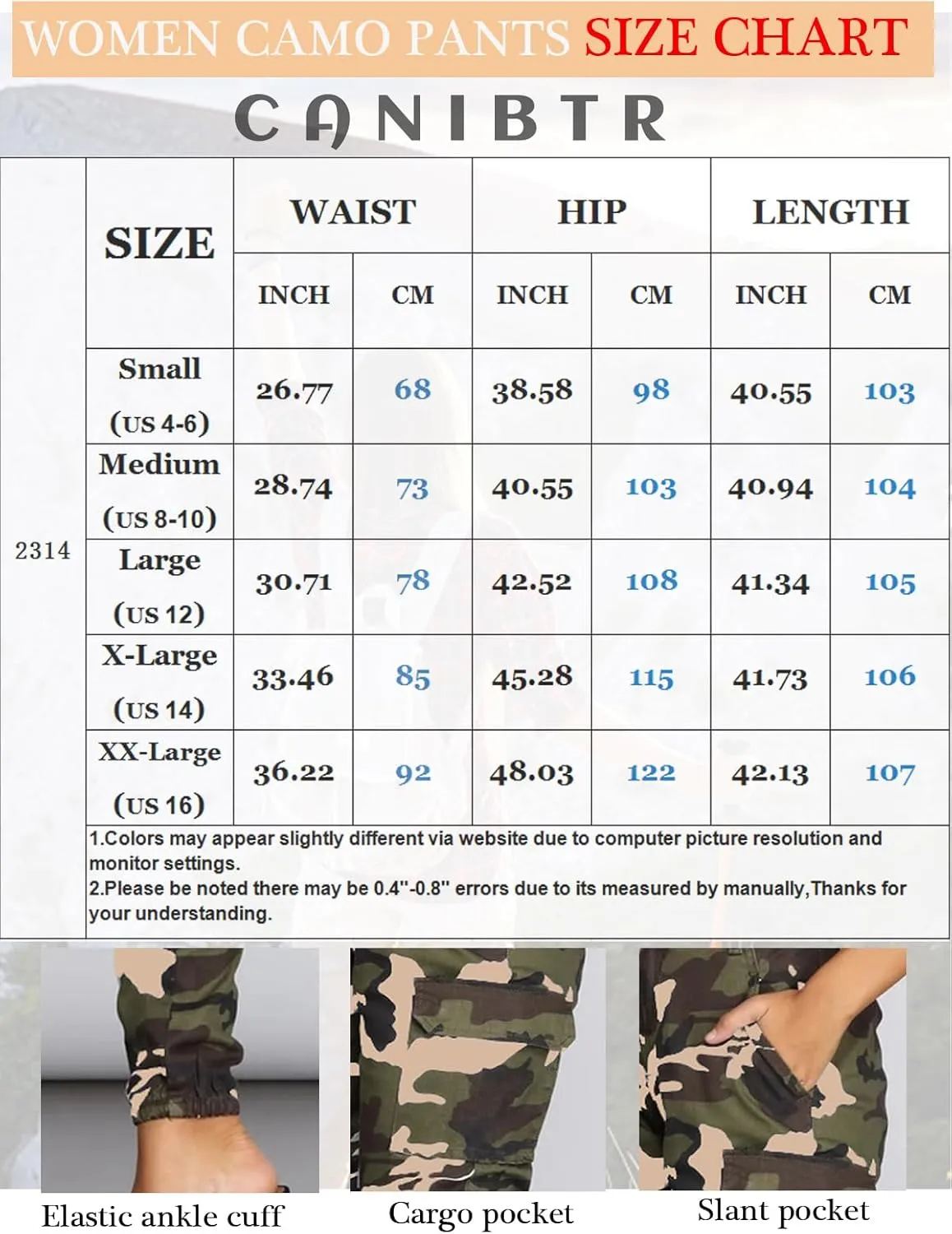 Women's Cargo Jogger Camo Pants with Pockets High Waist Slim Casual Tapered Camouflage Combat Hiking Pants