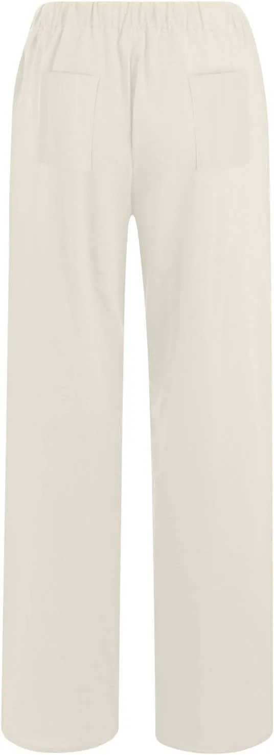 Women's Casual Linen Pants Elastic Waist Trousers Solid Pants Summer Beach Trousers Travel Outfits with 4 Pockets