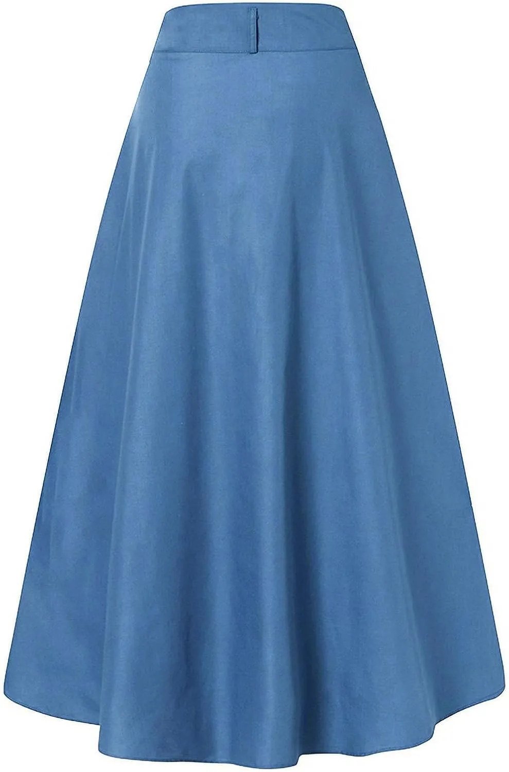 Women's Casual Retro High Waist Solid Wrap Button Belt Skirts Vintage Stretch Retro Denim Maxi Skirt with Pockets