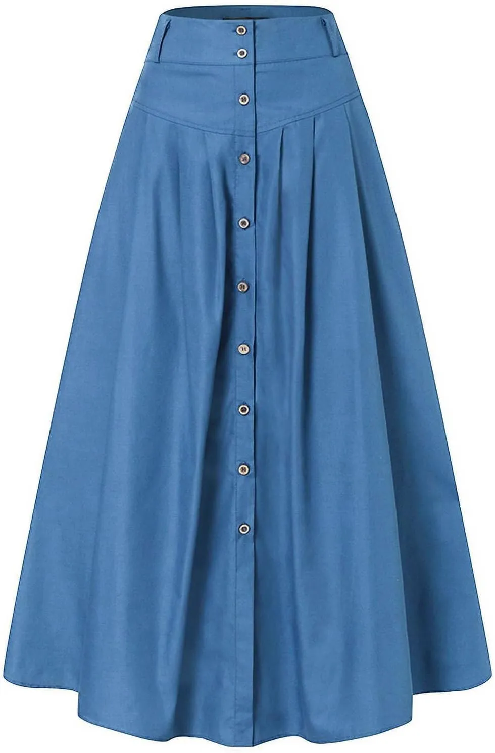 Women's Casual Retro High Waist Solid Wrap Button Belt Skirts Vintage Stretch Retro Denim Maxi Skirt with Pockets