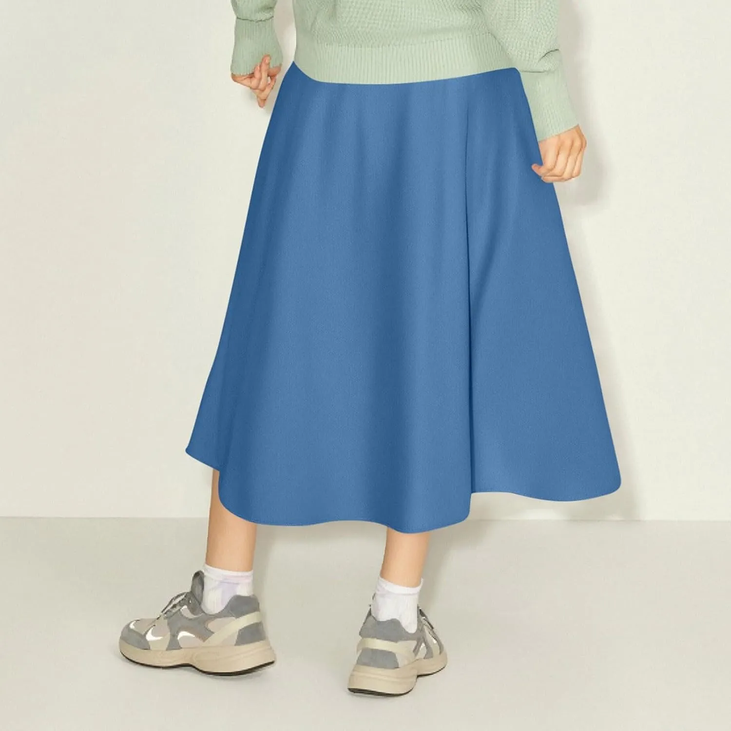 Women's Casual Retro High Waist Solid Wrap Button Belt Skirts Vintage Stretch Retro Denim Maxi Skirt with Pockets