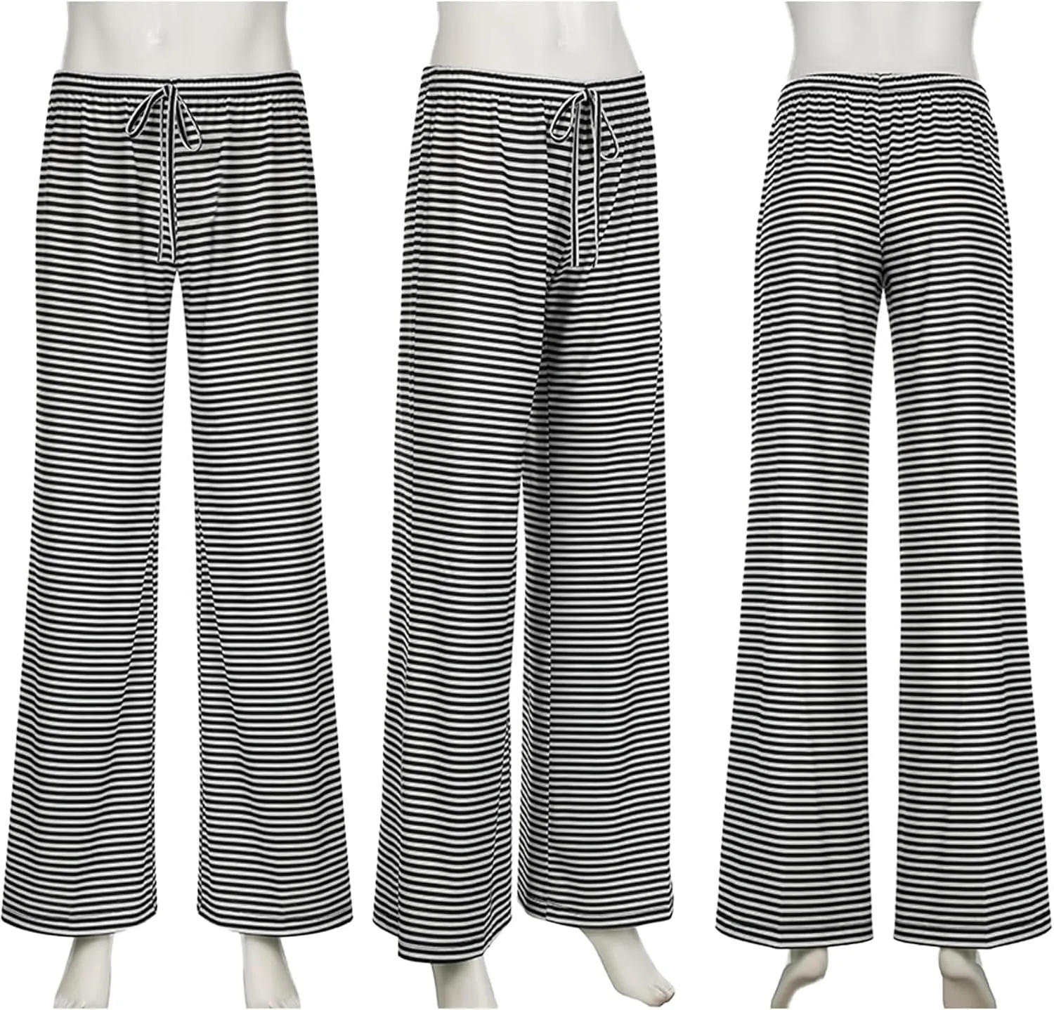 Women's Comfy Pajama Loose Casual Drawstring Lounge Pants - Striped Print Stretch Wide Leg