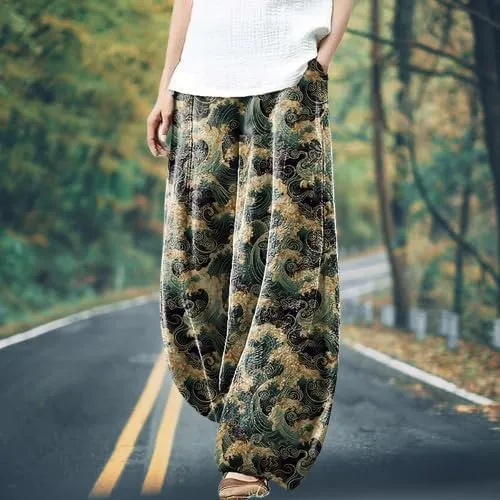 Womens Cotton Linen Wide Leg Pants High Waist Casual Loose Fit Summer Beach Yoga Harem Baggy Hippie Pants