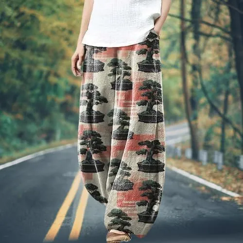 Womens Cotton Linen Wide Leg Pants High Waist Casual Loose Fit Summer Beach Yoga Harem Baggy Hippie Pants