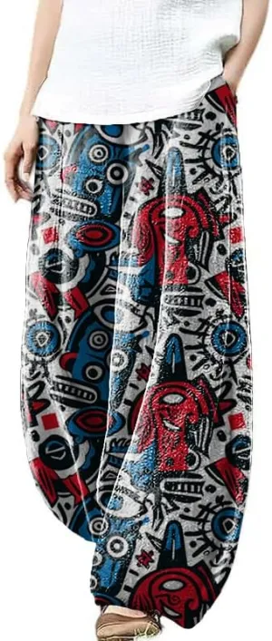 Womens Cotton Linen Wide Leg Pants High Waist Casual Loose Fit Summer Beach Yoga Harem Baggy Hippie Pants