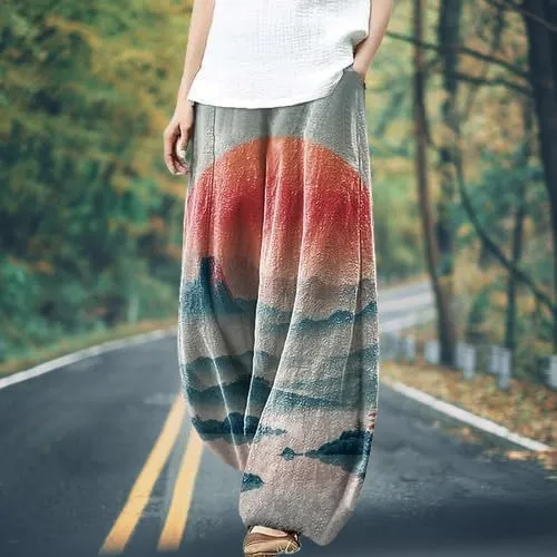 Womens Cotton Linen Wide Leg Pants High Waist Casual Loose Fit Summer Beach Yoga Harem Baggy Hippie Pants