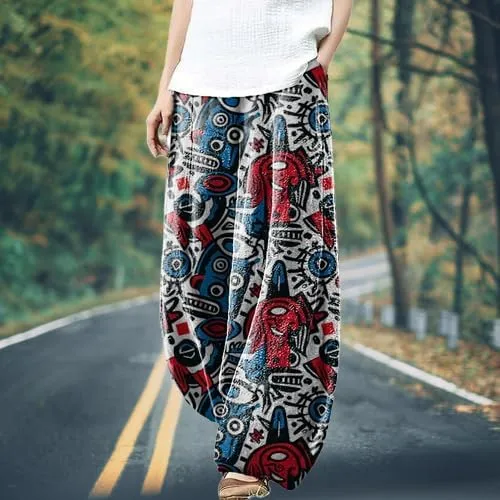 Womens Cotton Linen Wide Leg Pants High Waist Casual Loose Fit Summer Beach Yoga Harem Baggy Hippie Pants
