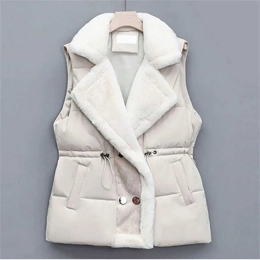 Women's Down Cotton-Padded Vest Jacket Sleeveless Suit Collar Waist Waistcoat Short Coat Tops(Khaki,Medium)