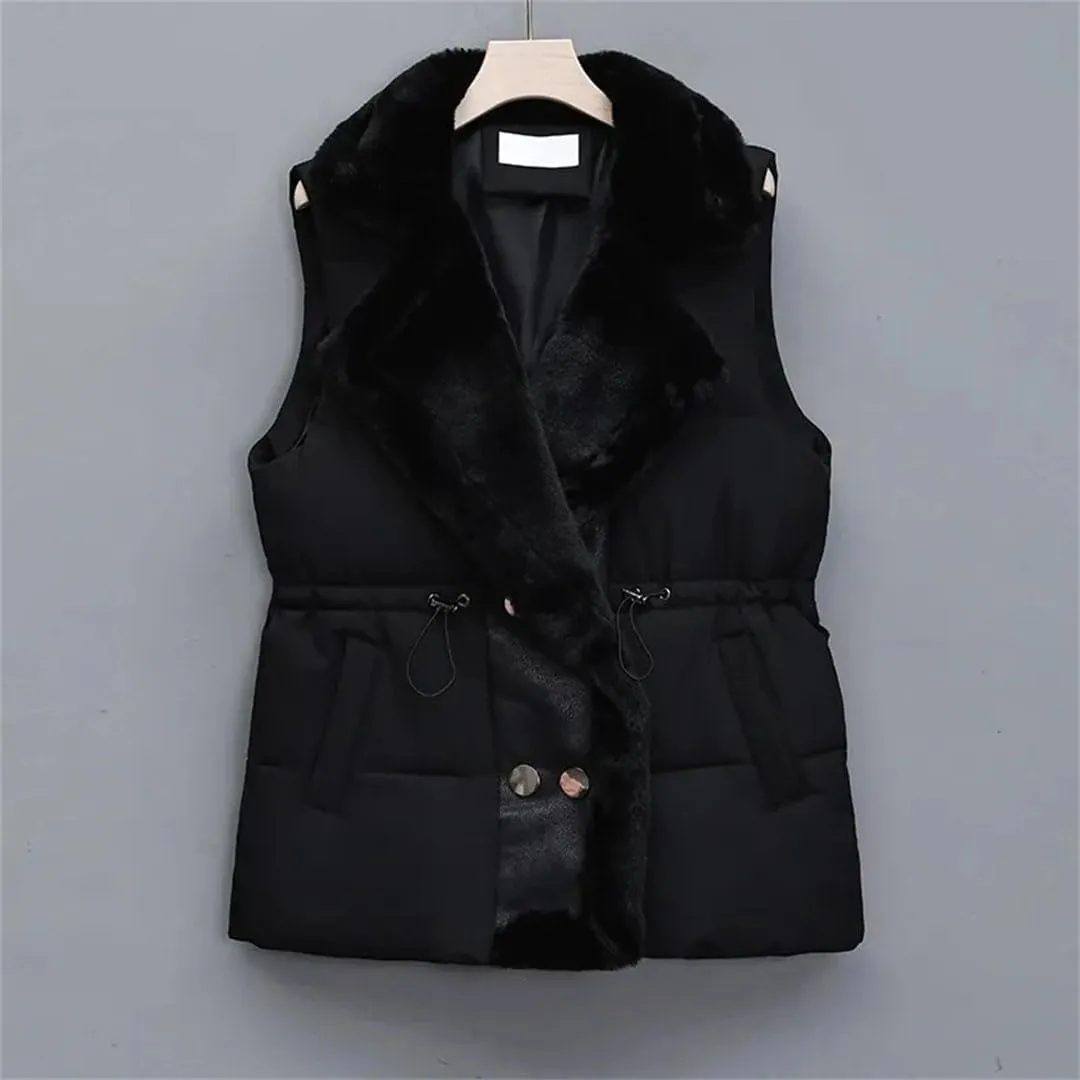 Women's Down Cotton-Padded Vest Jacket Sleeveless Suit Collar Waist Waistcoat Short Coat Tops(Khaki,Medium)