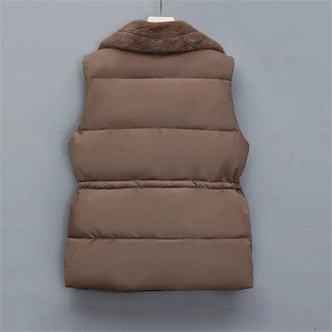 Women's Down Cotton-Padded Vest Jacket Sleeveless Suit Collar Waist Waistcoat Short Coat Tops(Khaki,Medium)