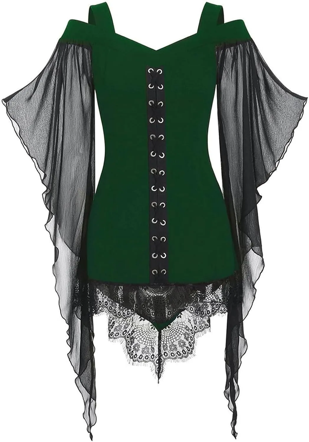 Women's Gothic Lace Patchwork Dress Retro Steampunk Renaissance Dress Goth Bandage Dresses Sexy Halloween Costume