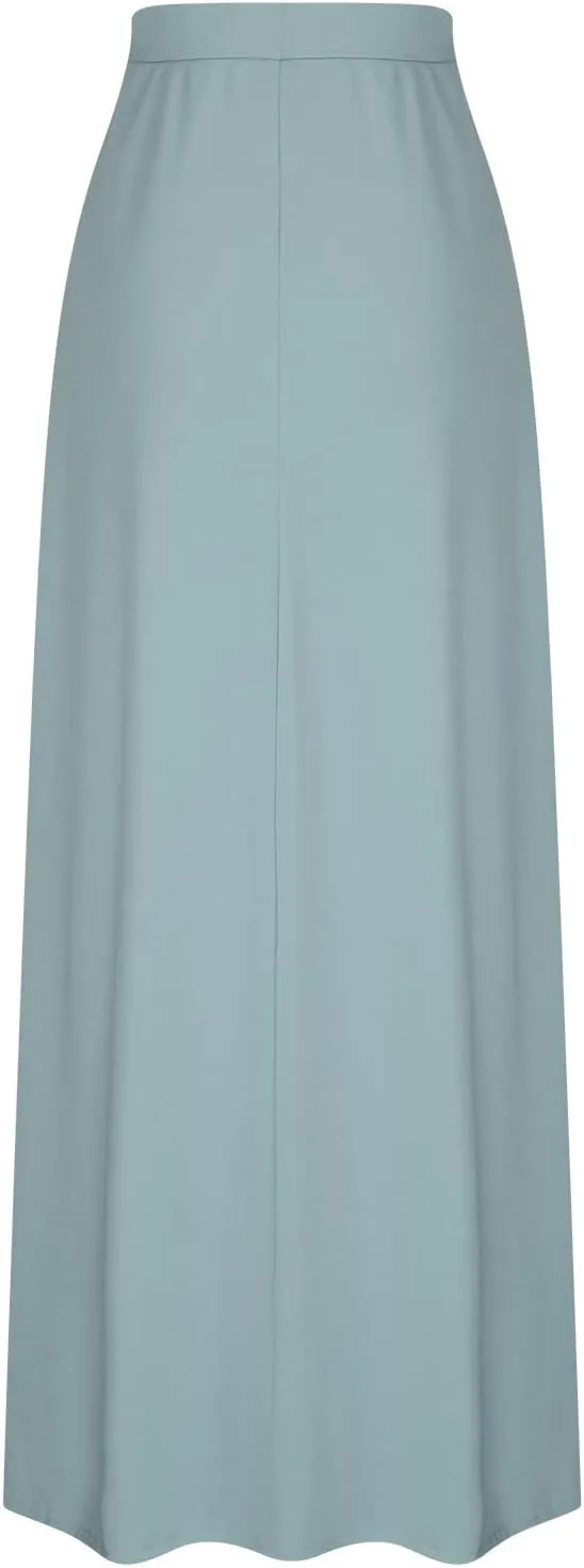 Womens High Elastic Waist Maxi Skirts Basic Drawstring Ankle Length Skirts Ladies A Line Solid Skirts with Pockets