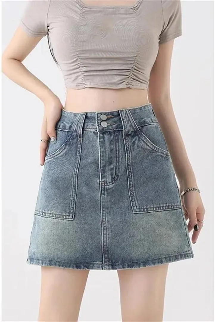 Women's High-Waisted Short Skirt Plus Size A- Line Mini Petite Skirt Semi-Circular Hip Covering Skirt