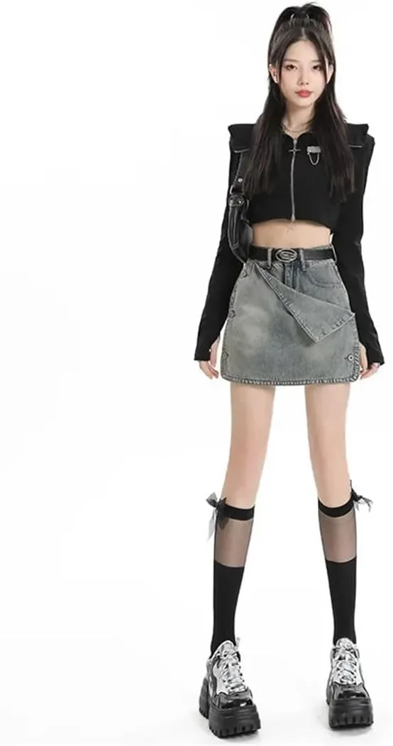 Women's High-Waisted Slimming Denim Skirt Style Buttoned Hip-Boosting Shape-Up Dress