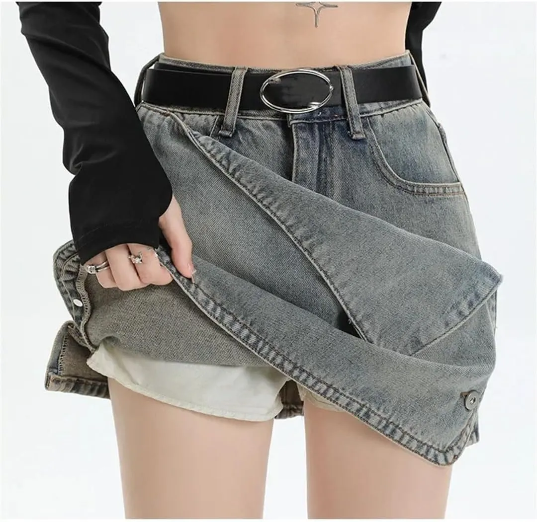 Women's High-Waisted Slimming Denim Skirt Style Buttoned Hip-Boosting Shape-Up Dress