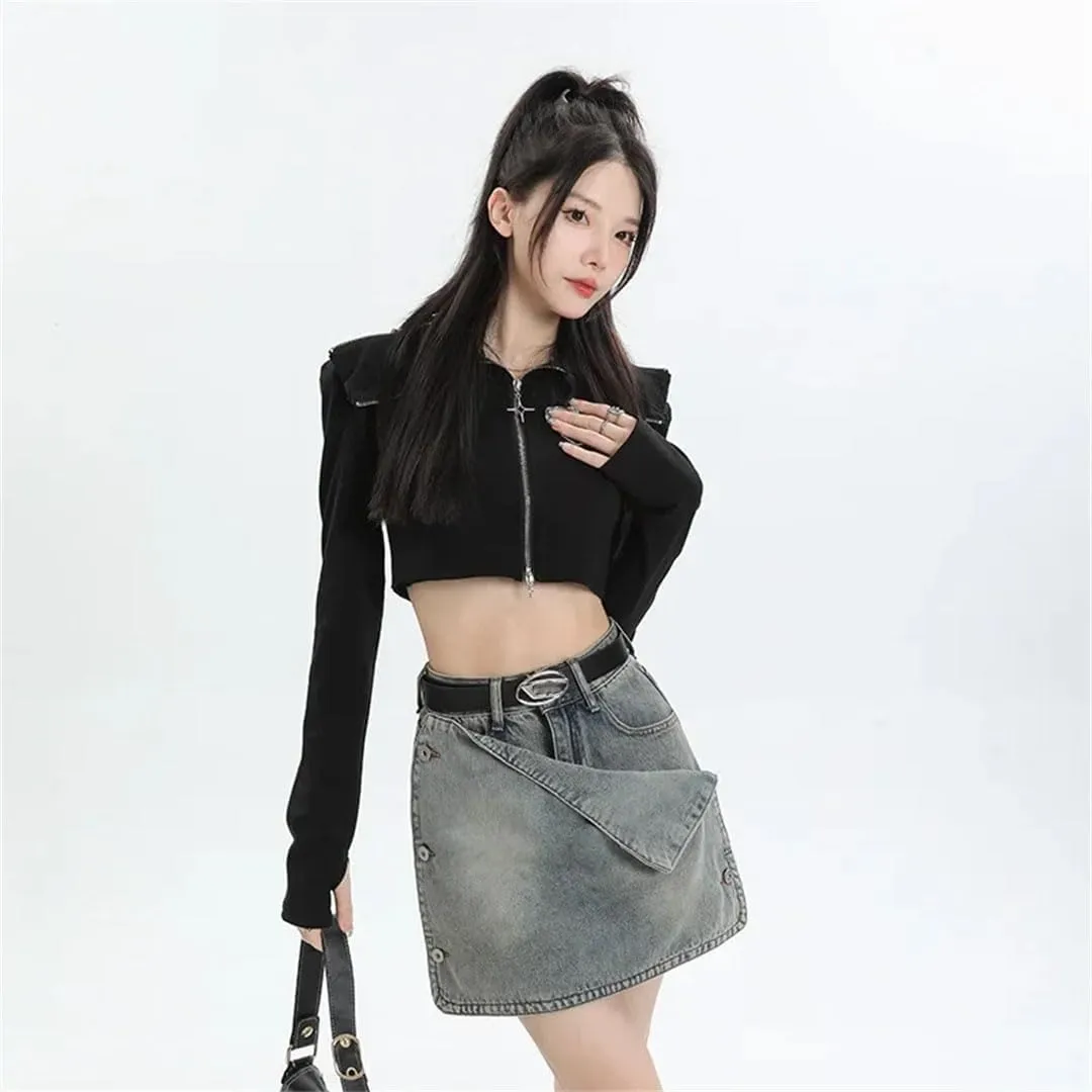Women's High-Waisted Slimming Denim Skirt Style Buttoned Hip-Boosting Shape-Up Dress