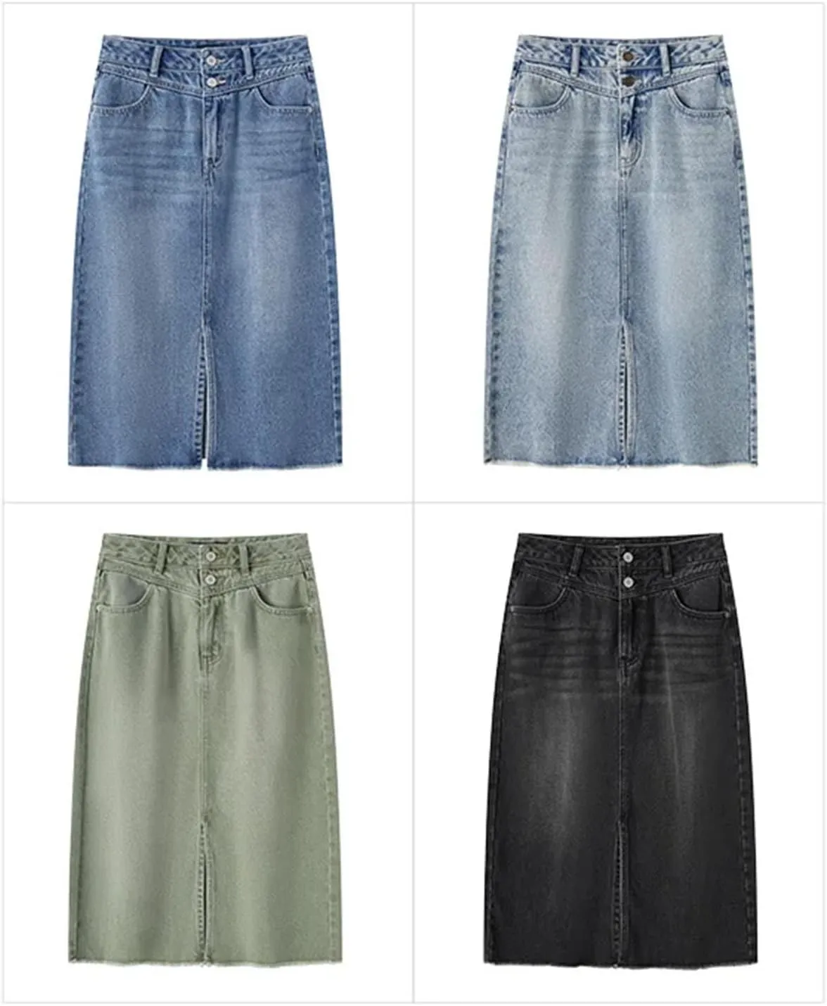 Women's High Waisted Slit Straight Denim Skirts Lady Office Regulai Fit Non Strech Jean Skirt
