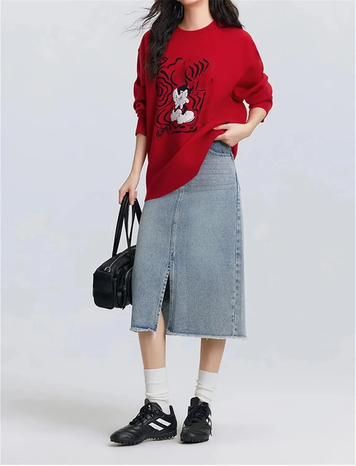Women's High Waisted Slit Straight Denim Skirts Lady Office Regulai Fit Non Strech Jean Skirt