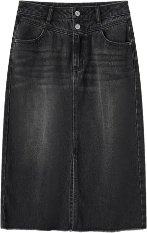 Women's High Waisted Slit Straight Denim Skirts Lady Office Regulai Fit Non Strech Jean Skirt