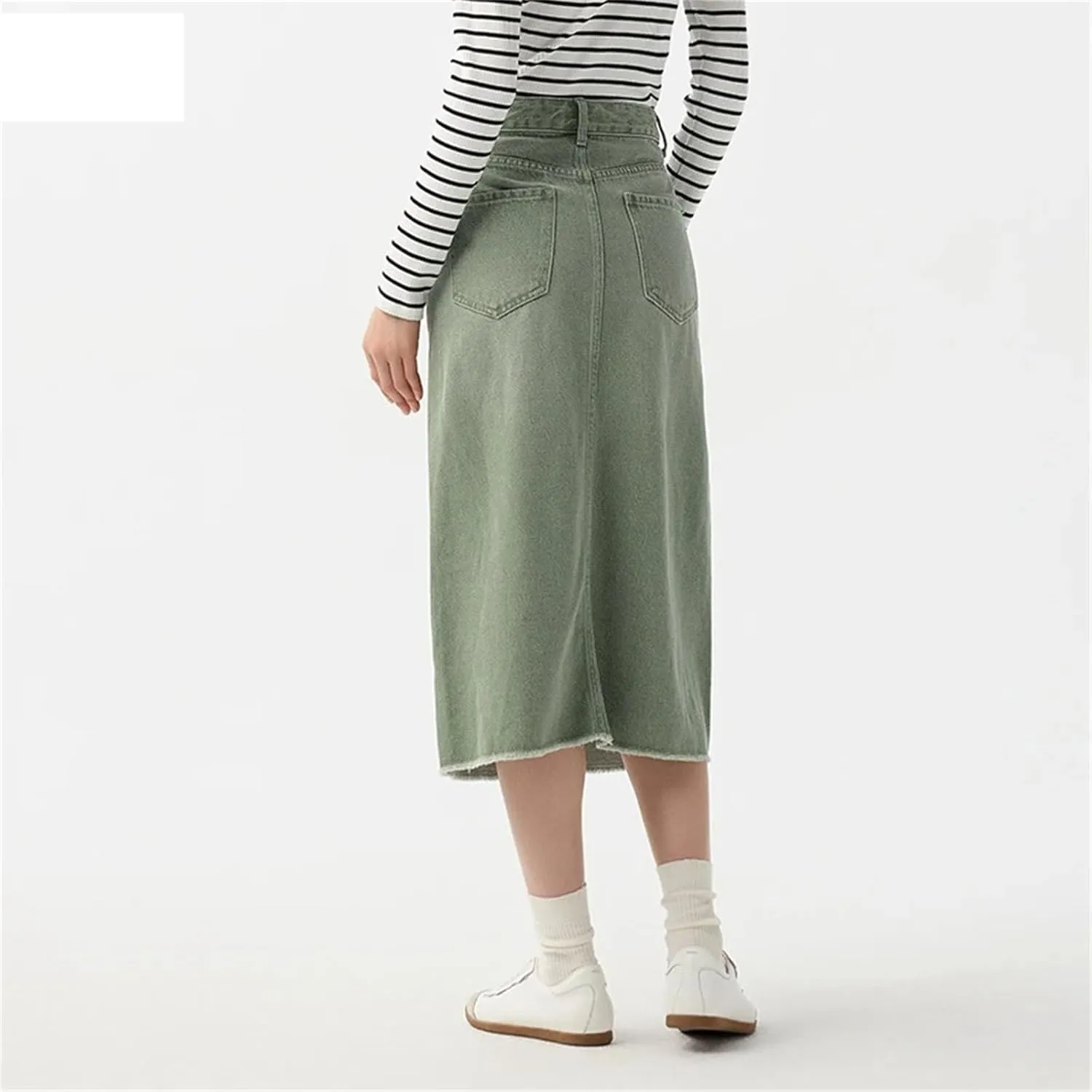 Women's High Waisted Slit Straight Denim Skirts Lady Office Regulai Fit Non Strech Jean Skirt