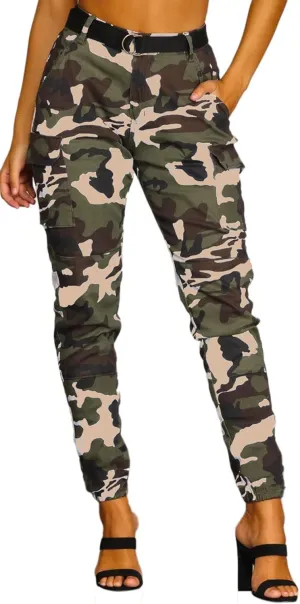 Women's Hiking Cargo Jogger Camo Pants with Pockets High Waisted Slim Casual Outdoor Tapered Combat Works Pants