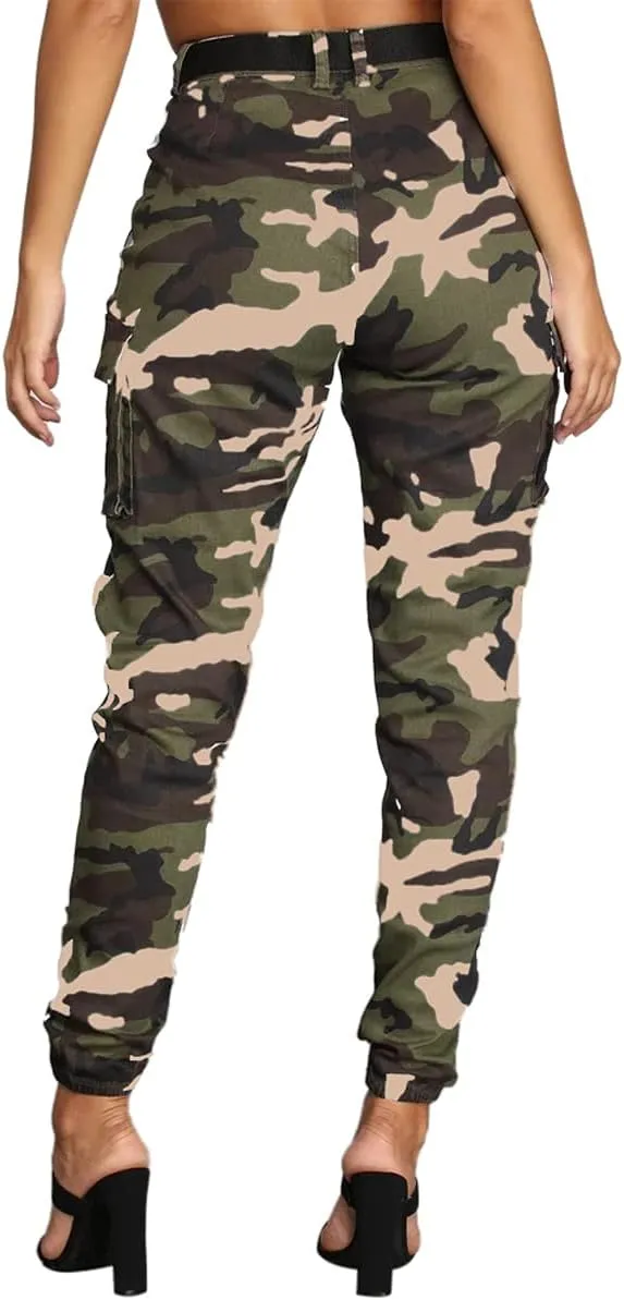 Women's Hiking Cargo Jogger Camo Pants with Pockets High Waisted Slim Casual Outdoor Tapered Combat Works Pants
