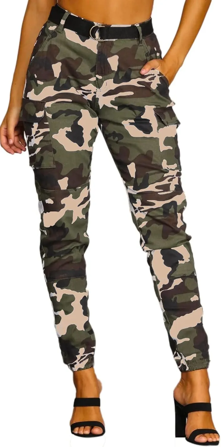 Women's Hiking Cargo Jogger Camo Pants with Pockets High Waisted Slim Casual Outdoor Tapered Combat Works Pants