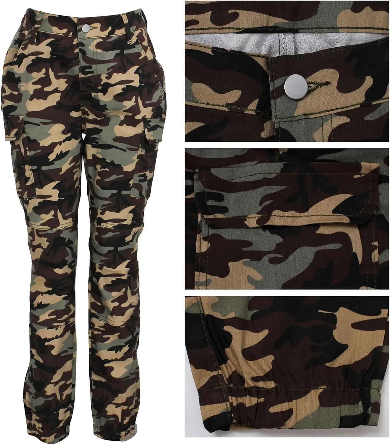 Women's Hiking Cargo Jogger Camo Pants with Pockets High Waisted Slim Casual Outdoor Tapered Combat Works Pants