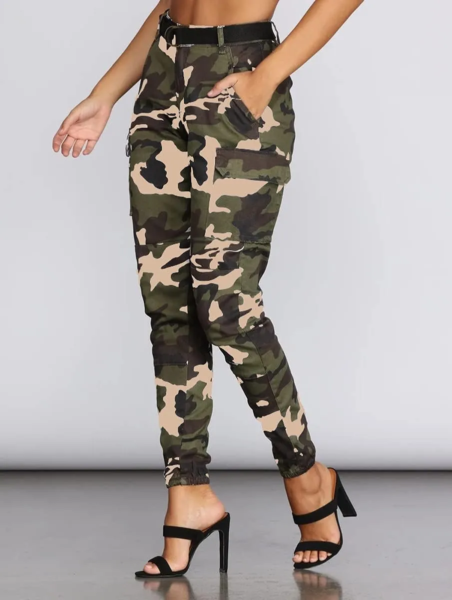 Women's Hiking Cargo Jogger Camo Pants with Pockets High Waisted Slim Casual Outdoor Tapered Combat Works Pants