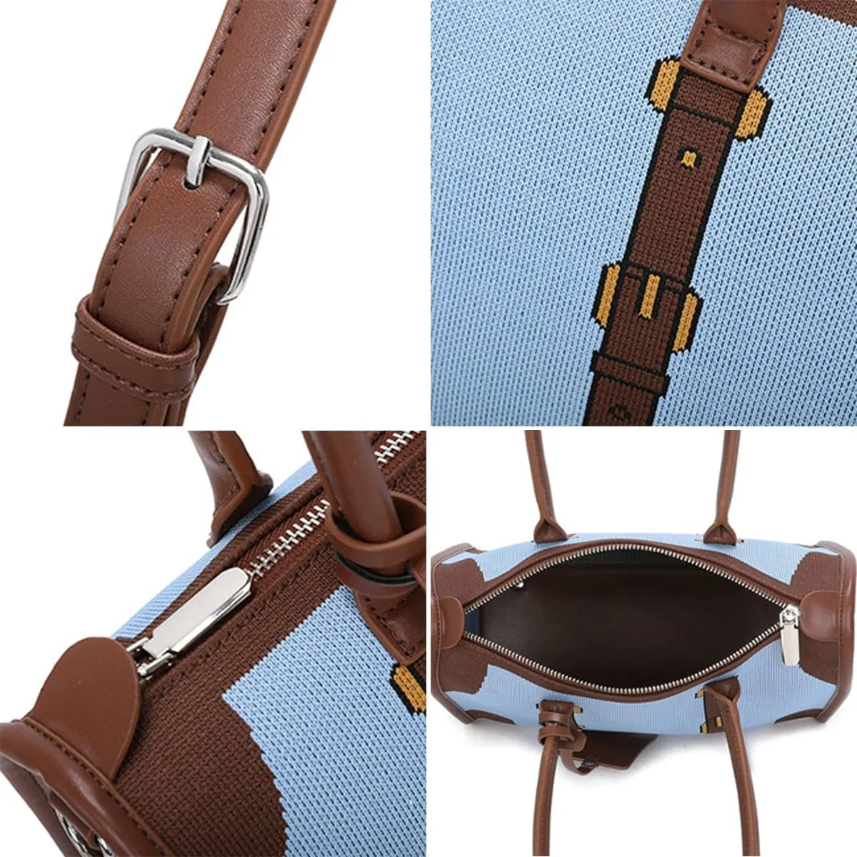 Womens Knitted Tote Bag Y2k PU Leather Shoulder Bag Chic Crossbody Purse Large Top Handle Satchel Handbag