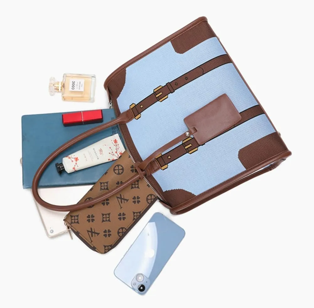 Womens Knitted Tote Bag Y2k PU Leather Shoulder Bag Chic Crossbody Purse Large Top Handle Satchel Handbag