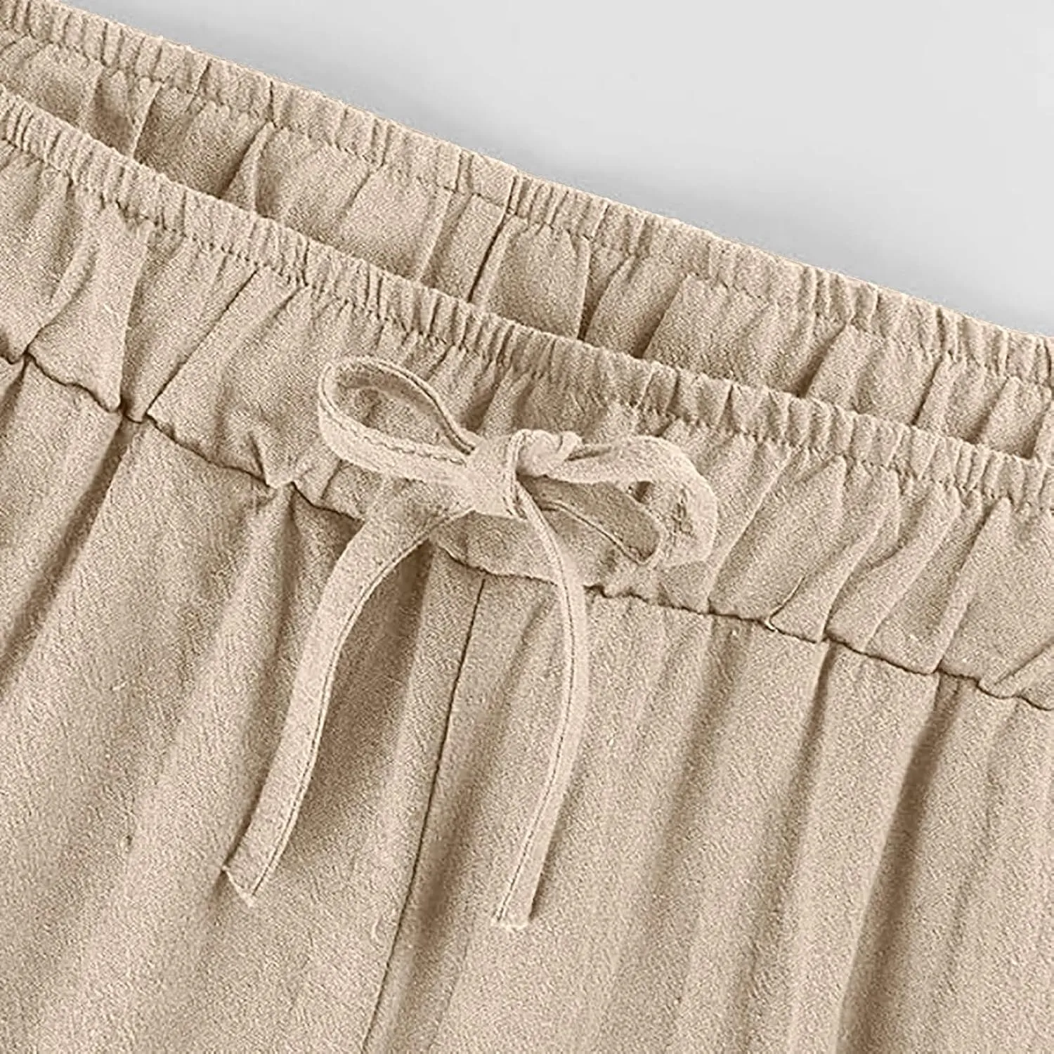 Womens Linen Pants Summer Boho Drawstring Elastic Flowy High Waist Casual Loose Fit Wide Leg Pants