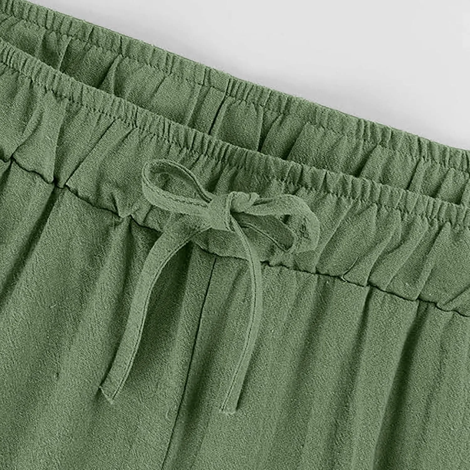 Womens Linen Pants Summer Boho Drawstring Elastic Flowy High Waist Casual Loose Fit Wide Leg Pants