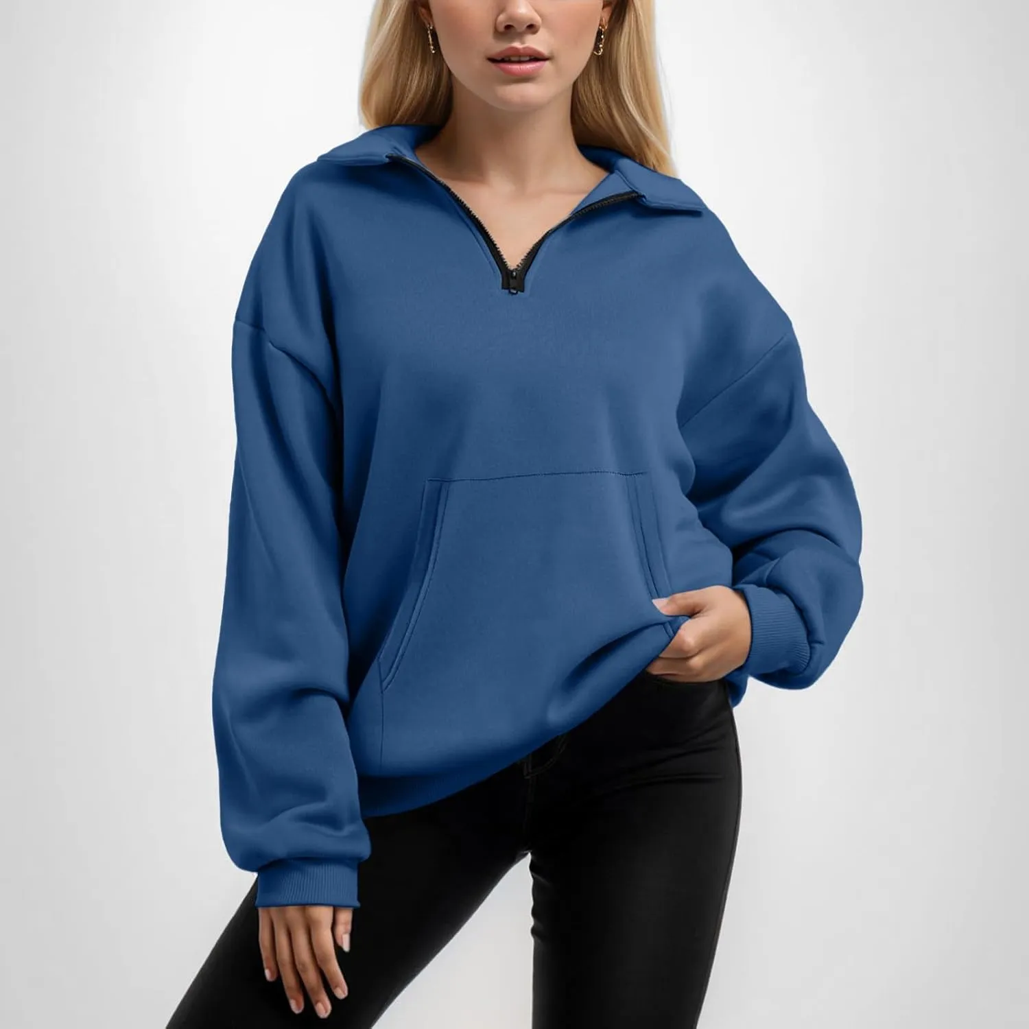 Womens Oversized Sweatshirts Half Zip Pullover Long Sleeve Fall Tops Fashion 2023 Y2k Quarter Zipper Shirt Blouse